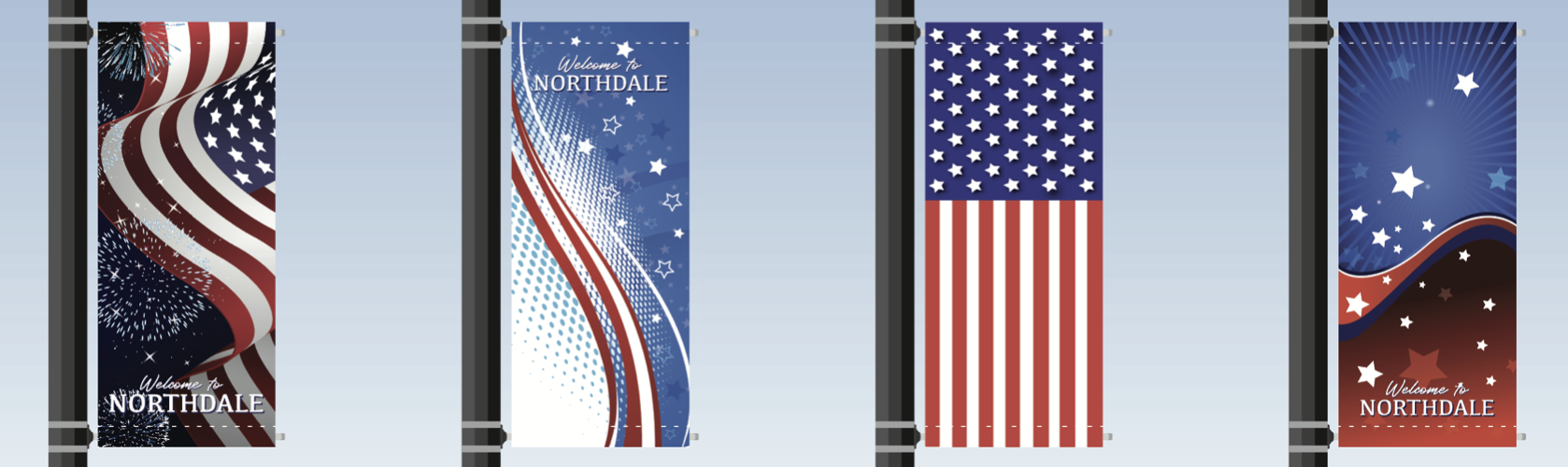 Patriotic light pole banners july 4th banners independence day american flag avenue banners